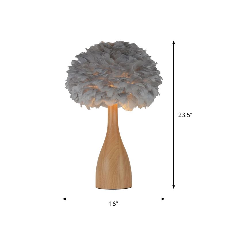 Dome/Tapered Shade Table Light Modern Feather Single Black/Pink/Cream Night Stand Lamp with Teardrop/Curved Rod/Tripod Base