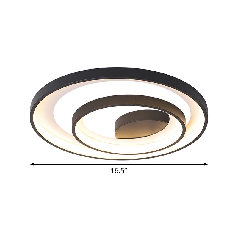 Simple Double Circle Iron Flush Light 16.5"/20.5" Wide LED Close to Ceiling Lamp in Black, Warm/White Light