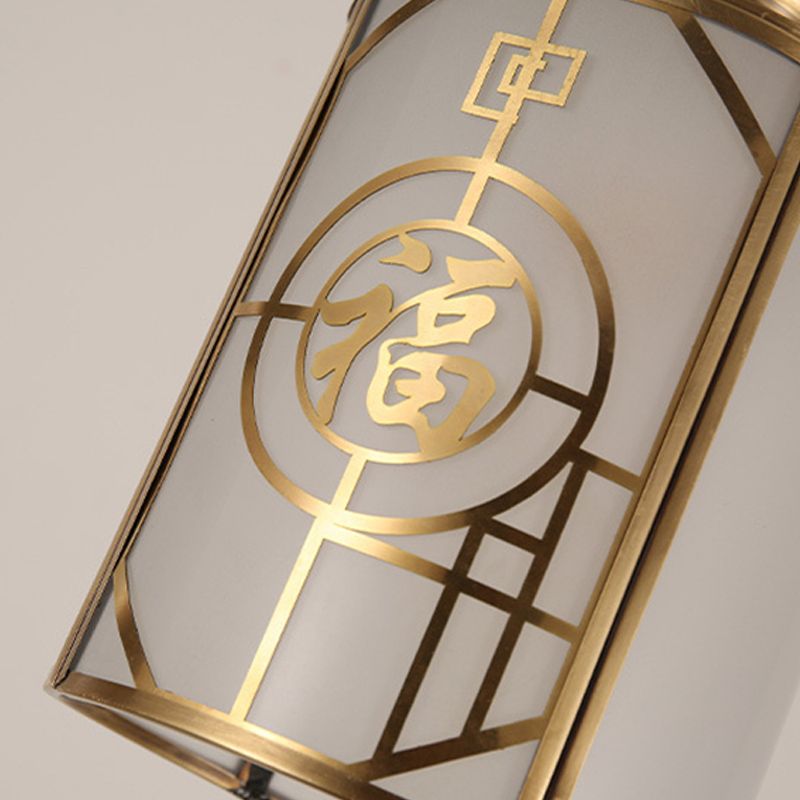 Brass 1 Light Suspension Pendant Traditional Frosted Glass Cylinder Ceiling Light