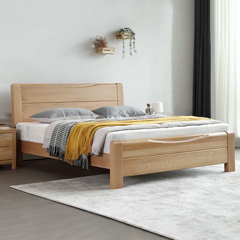 Traditional Style Bed Frame Beech Solid Color Bed with Headboard