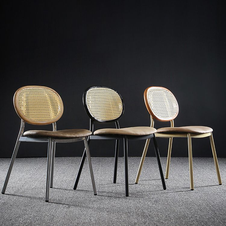 Contemporary Cane Back Chair Faux Leather Dining Side Chair for Indoor