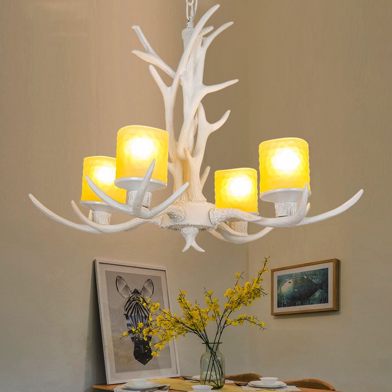 Resin Starburst Chandelier Lamp Cottage 4/6/8 Bulbes Chambre Hanging Light Kit en blanc, 27,5 "/35.5" / 39 "