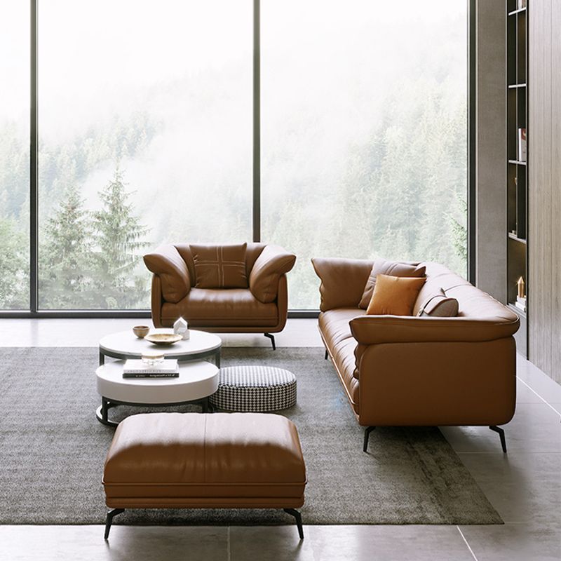 Modern Style with Pillow Back Leather/napa Upholstered Brown Sofa