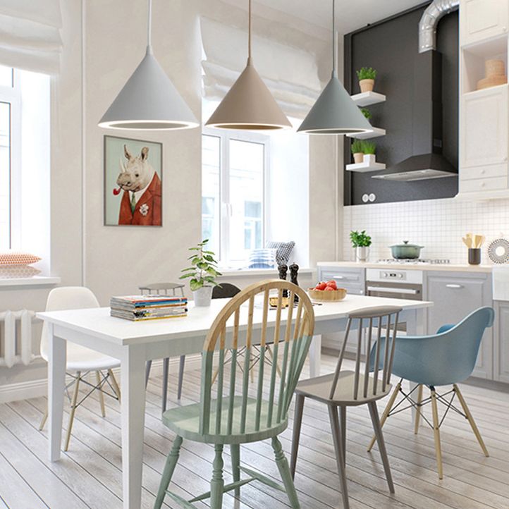 Dinning Room LED Hanging Light Fixture Simple Style Hanging Ceiling Light with Cone Metal Shade