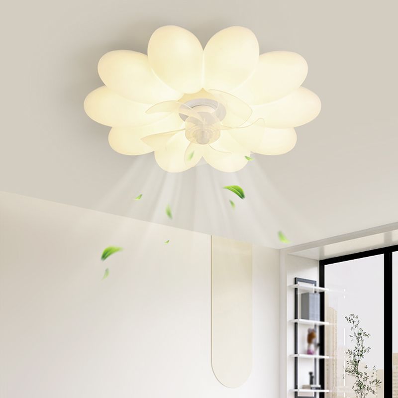 Modern LED Ceiling Fan Flower Shape Fan Lighting in White for Bedroom