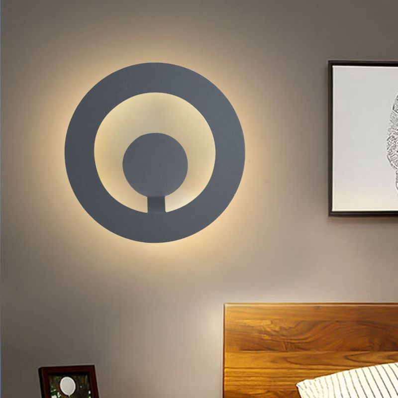 Grey Finish Circular Sconce Minimalist 7"/9" Dia LED Metallic Wall Mounted Light for Living Room