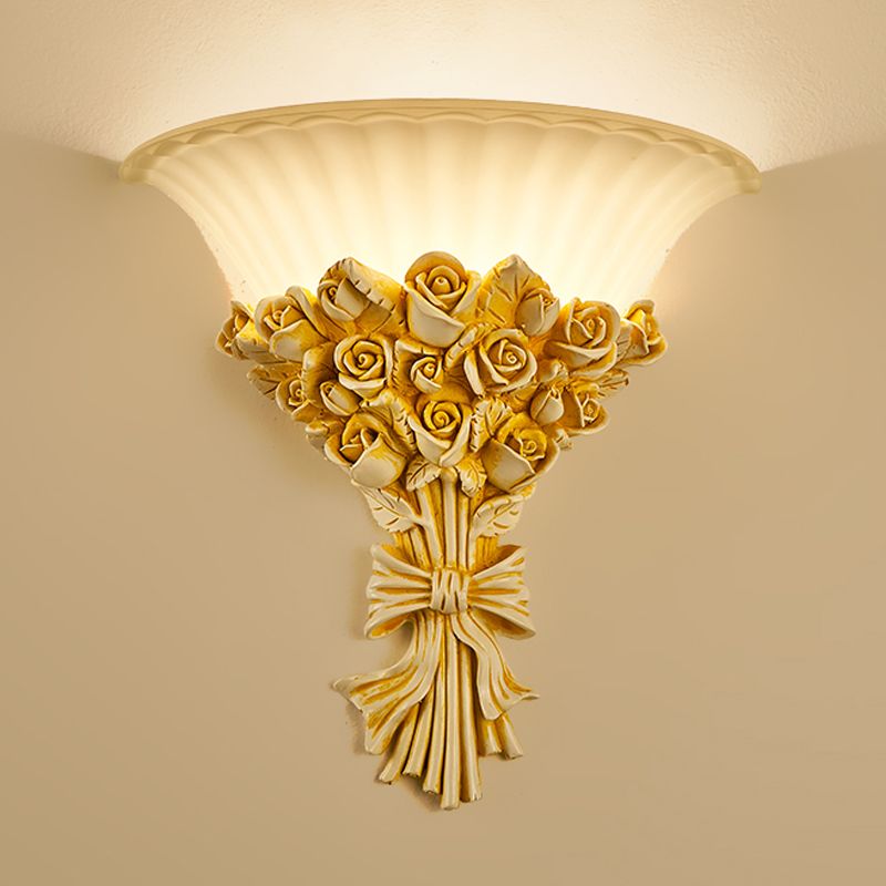 Modern Rose Flush Sconce Light Exquisite 1 Light Resin Wall Lighting Ideas in Beige