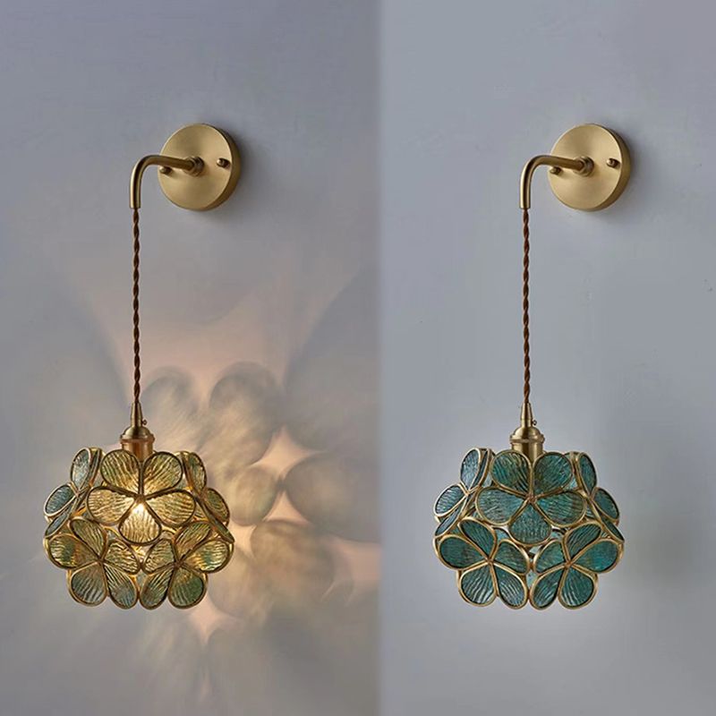 Modern Metal Wall Sconce Flower Shape Vanity Lamp with Glass Shade for Bathroom