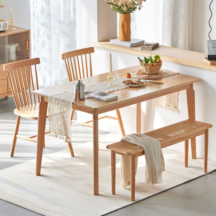 Mesa de comedor de madera maciza de estilo contemporáneo, mesa rectangular con base de madera de 4 patas para el hogar