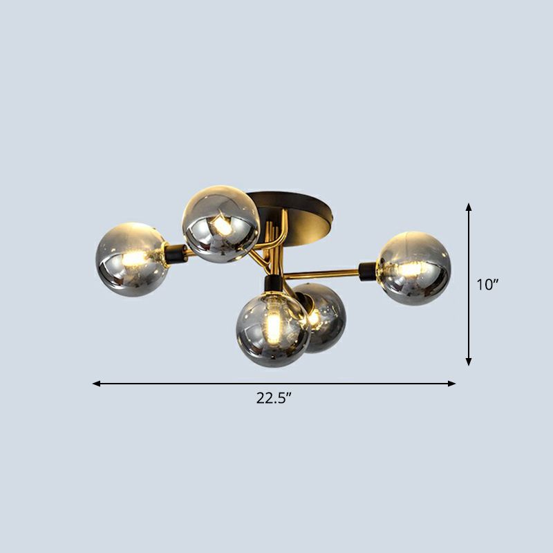 Postmoderne Kugel Flush Mount Lamp Glas 5-Licht Schlafzimmer Halbflush-Deckenleuchte in Schwarzmarke