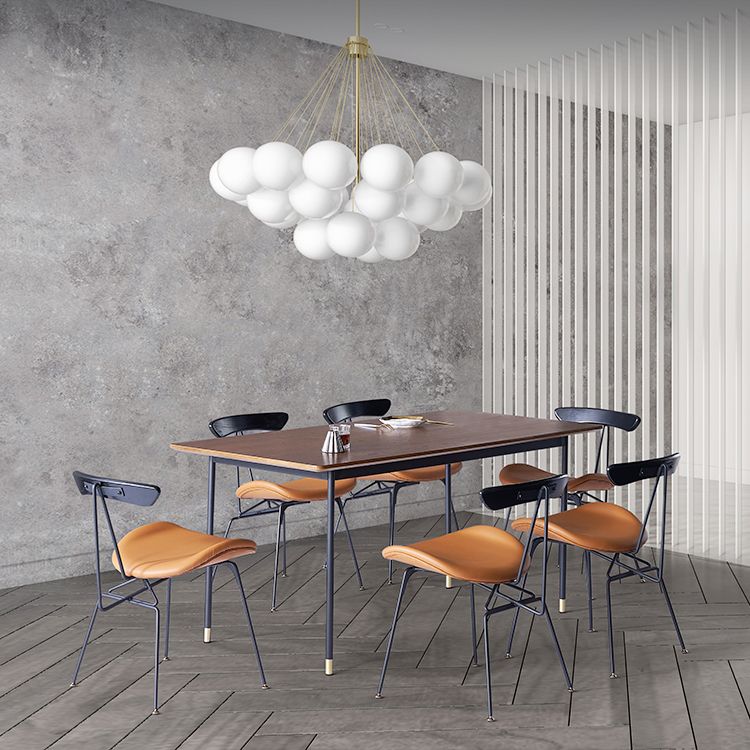 Mesa de comedor de estilo tradicional de lujo, mesa rectangular marrón de madera maciza con 4 patas