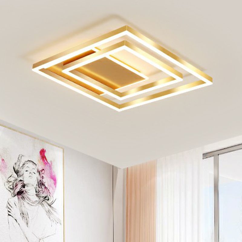 Minimalistische quadratische LED-Deckenleuchte, metallische Schlafzimmer-Unterputzleuchte in Gold