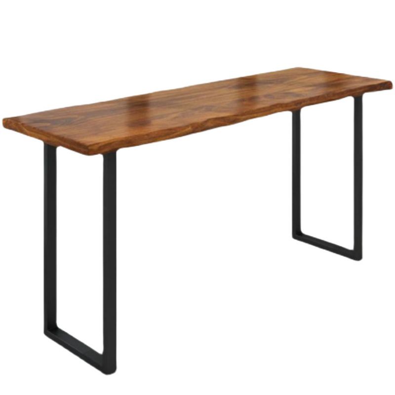 Industrial Double Pedestal Bar Dining Table Solid Wood Top Bar Table