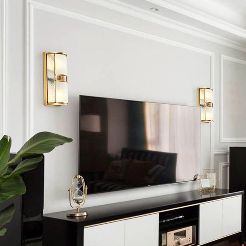 Vintage Halbzylinderwandlampe 8 "/10" W 4/2-Light Printed Glass Leuchte mit goldener Rückplatte