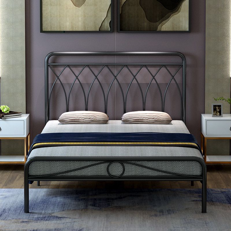 Glam Open-Frame Bed with Iron Frame Headboard and Metal Legs