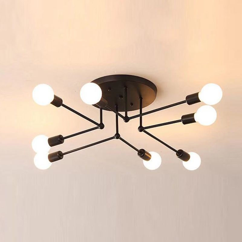 Metallic Semi Flush Light Fixtures Exposed Bulb Modern Bedroom Ceiling Flush Mount Lights