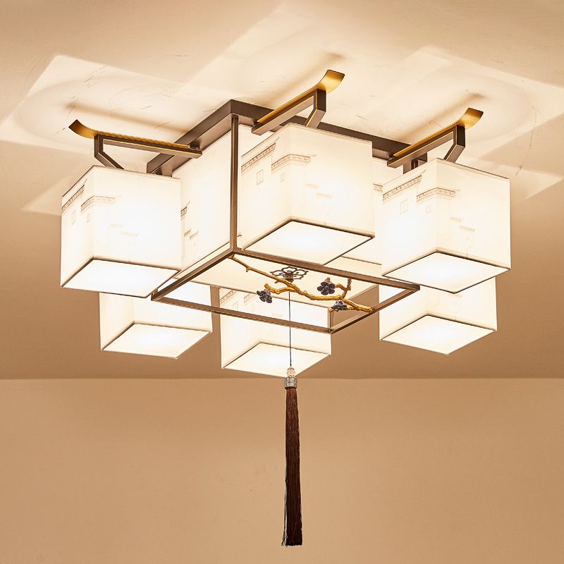 4 Taille Optionnel Fixtures légères Asia Style Fabric Flush Light for Living Room Dinning Room