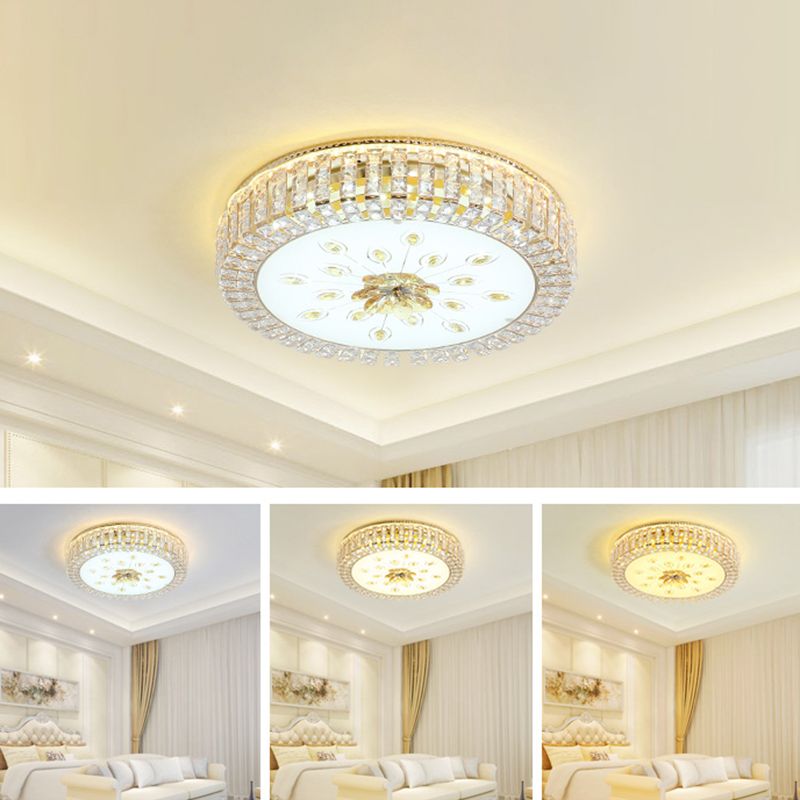 Modern Luxurious Crystal Flush Mount Ceiling Lamp Round Shape LED Flush Mount Lighting for Bedroom