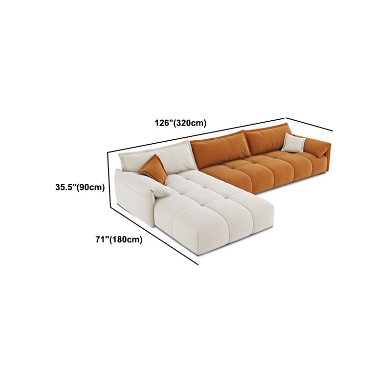 Tufted Loose Back Sofa with Chaise Nordic Pillow Top Arm Sofa in Orange and White