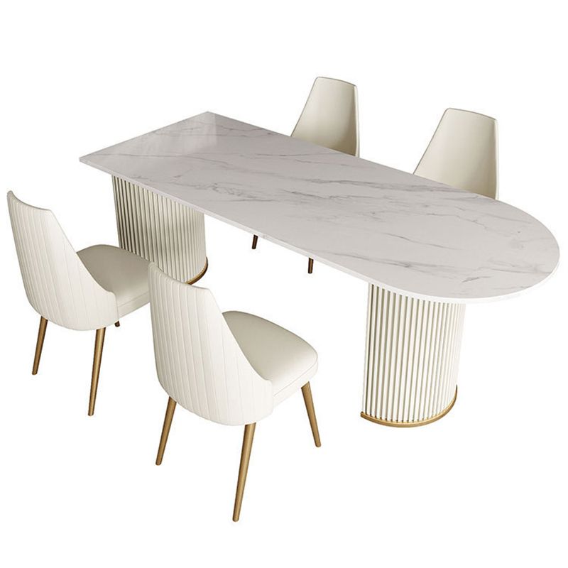 Metal Traditional Luxury Dining Table Free Form Sintered Stone Table with Double Pedestal