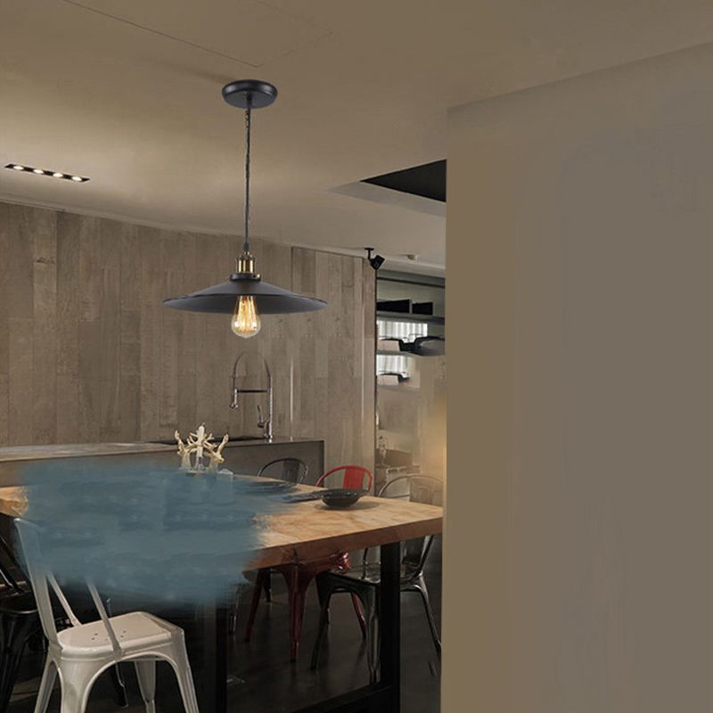 Enkele lamp zwart smeedijzeren hangende lichte kegel schaduw vintage industrie stijl verlichting met koperen lamphouder
