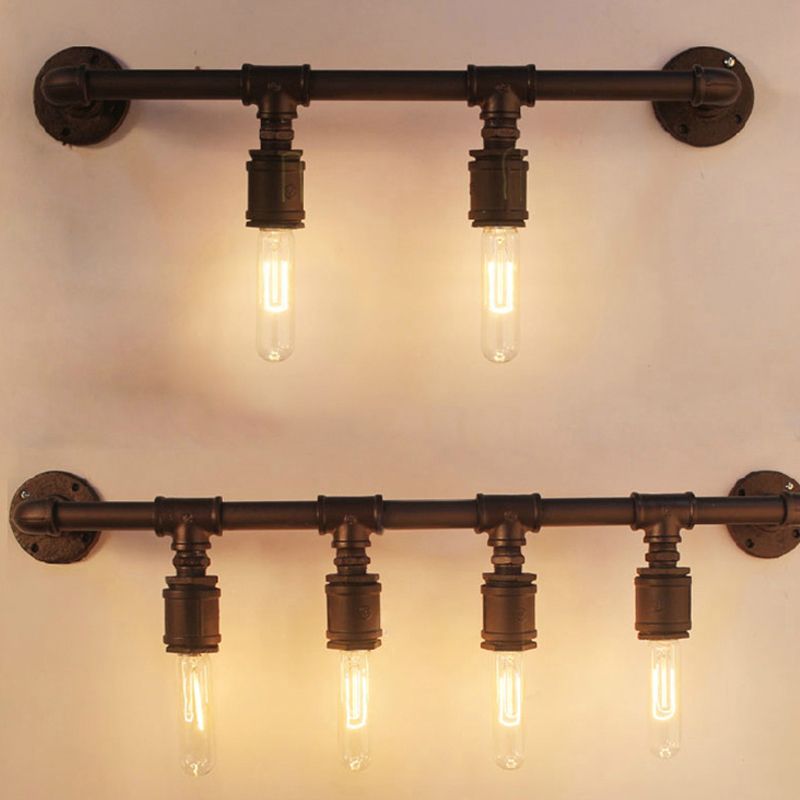Rust Water Pipe Wall Light Steampunk Iron Restaurant Wall Mounted Lamp with Linear Design