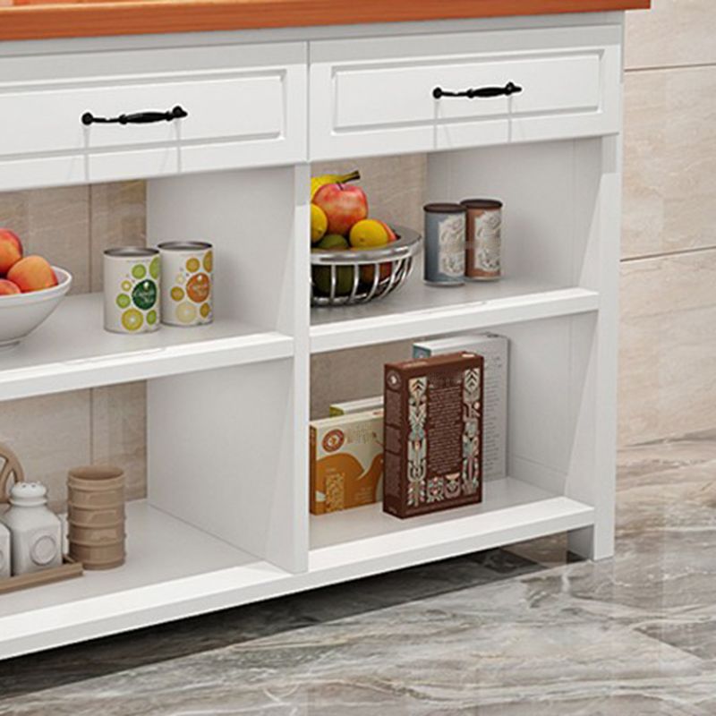 Matte Finish Pine Wood Kitchen Island Table with Open Storage for Dining Room