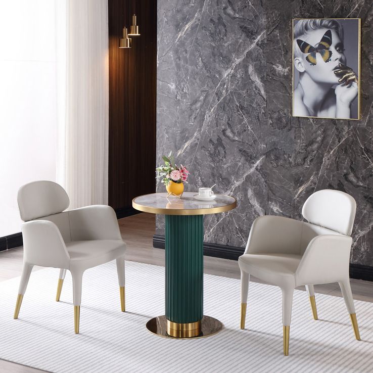 Round Stone Dining Table Traditional Luxury Dining Room Collection with Pedestal Base