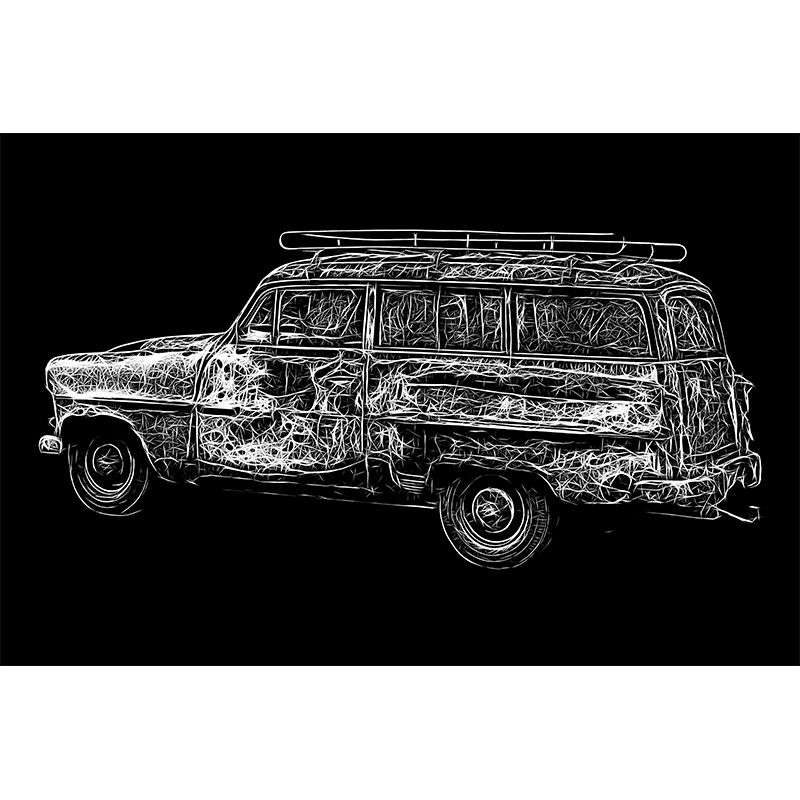 Car Illustration Mural Wallpaper Stain Resistant for Sitting Room, Custom Size Available