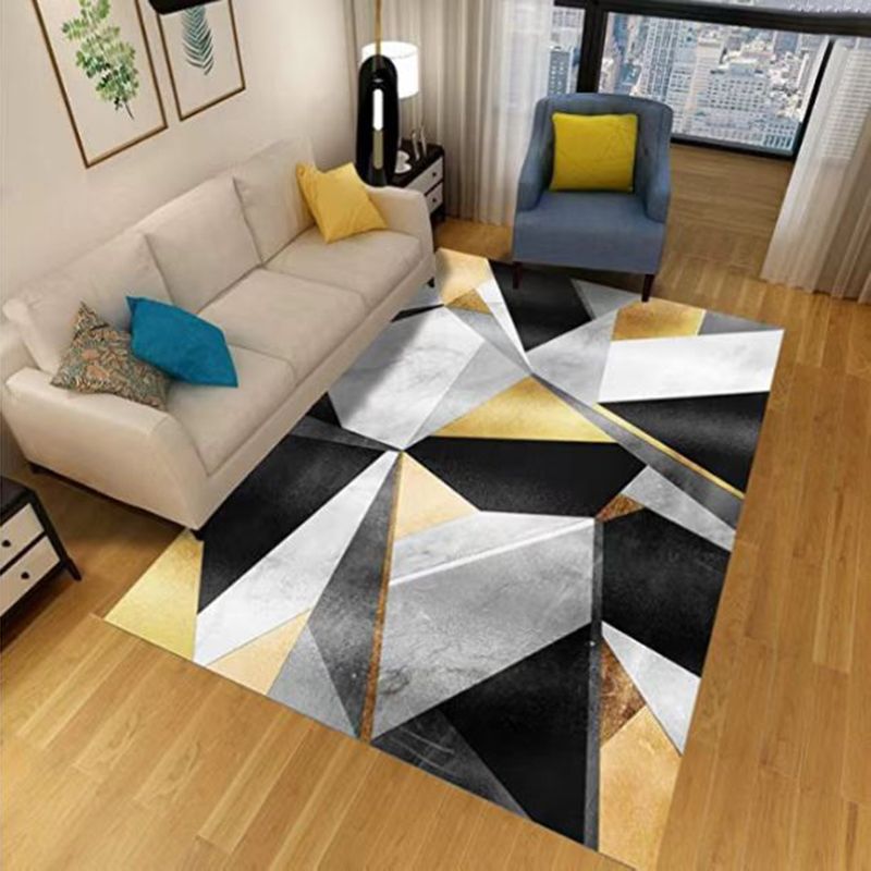 Geometric Pattern Rug Modern Style Living Room Carpet Polyester Washable Area Rug