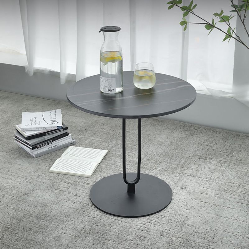 Round with Metal Accents Coffee Table Modern Stone 20.9'' Cocktail Table