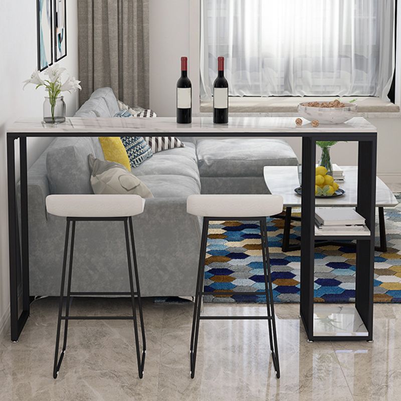 Industrial Rectangle Bar Dining Table Faux Marble Bar Stool Table with Storages