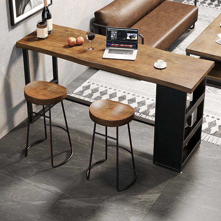 Industrial Style Bistro Bar Table Rectangle Wood Bar Table with Storage