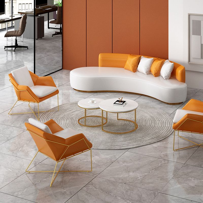 Faux Leather Contemporary Standard Armless Sofa Curved Sofa for Living Room