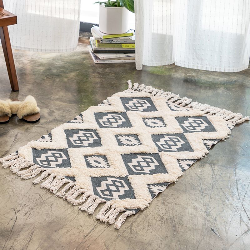 Eclectic Room Rug Multicolor Rhombus Patterned Rug Cotton Pet Friendly Area Carpet