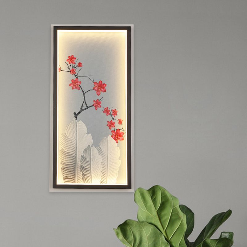 Banana Leaf and Flower Wall Mural Light Asian Aluminum Hotel LED Wall Mount Lamp in Black