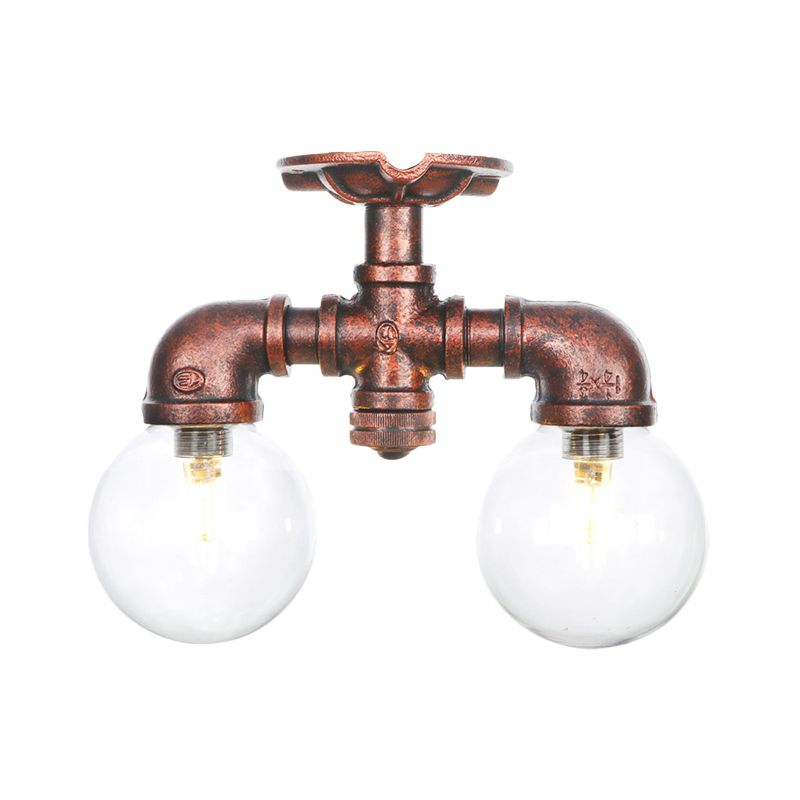 Boule d'éclairage semi-montée en cuivre et verre transparent, 2 lumières, lampe LED antique encastrée