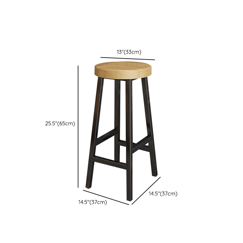 Backless Solid Wood Bar Stool Contemporary Natural Stool with Metal Legs