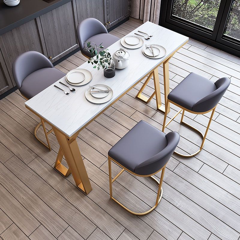 Glam Bar Table Set 1/2/3/5/7 Pcs White Stone Bar Table with Upholstered Stools