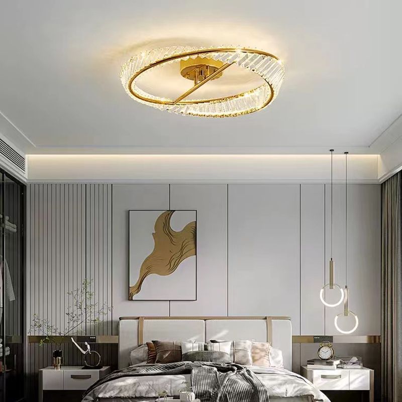 Crystal Geometric Flush Mount Lamp Modern Flush Ceiling Light Fixture in Gold