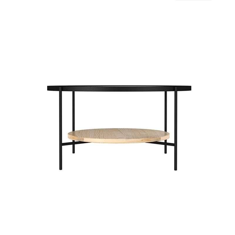 Round with Wood Accents Coffee Table Nordic Clear Glass Top Cocktail Table