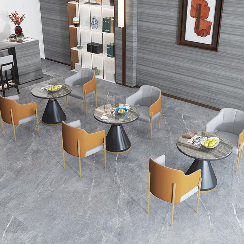 Modern Round Dining Table for Home Glossy Stone Dinette Table with Metal Base