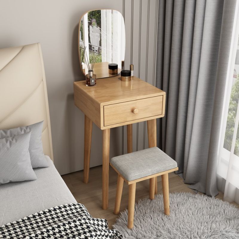 Contemporary Solid Wood Dressing Table Stool Set 1 Drawer Make-up Vanity
