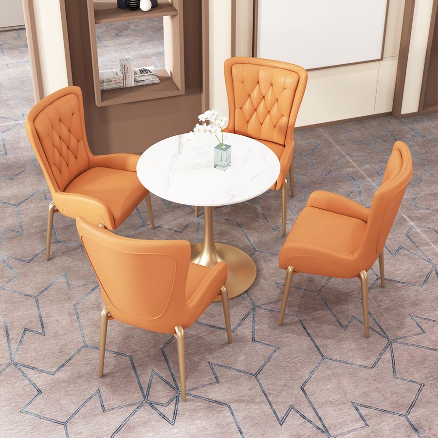 Glam Style Sintered Stone Dining Room Set Standard Height with Gold Base Dining Set