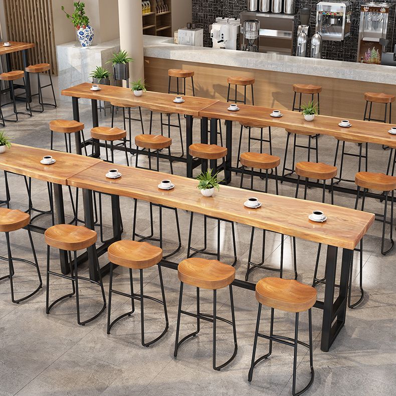 Pine Wood Bar Table Industrial Bar Dining Table with Trestle Base