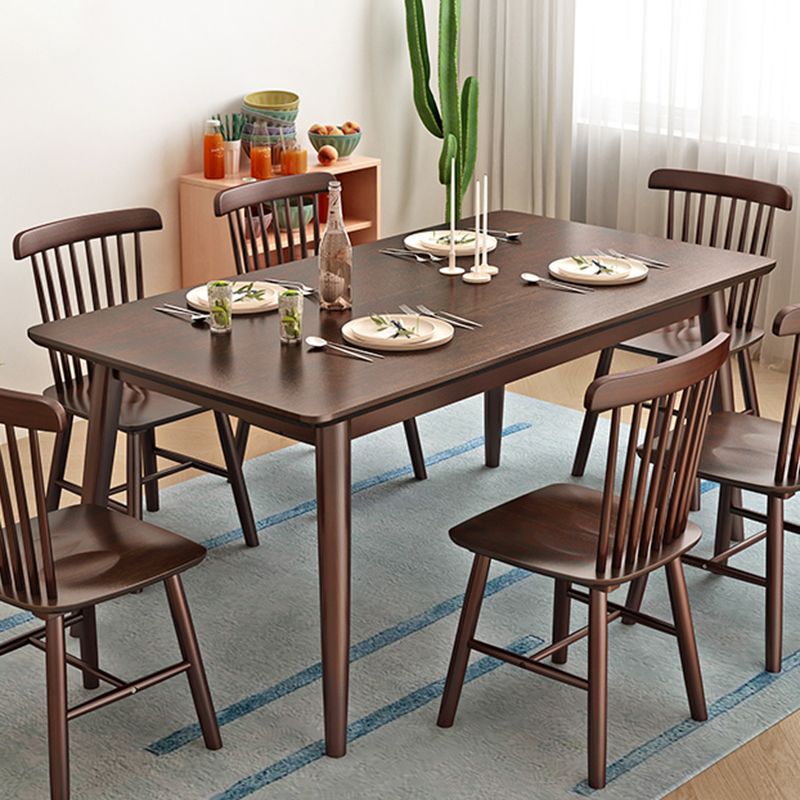 Rechthoek Moderne eettafel Bruine vaste tafel met rubberwood massief hout