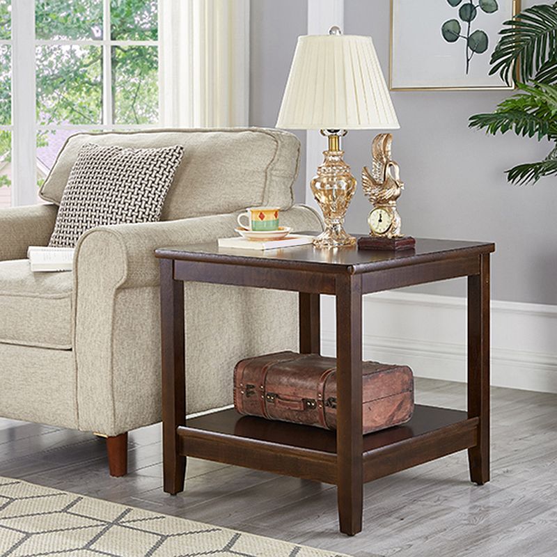 Square Wood Sofa Side Table Double Tier End Table for Living Room