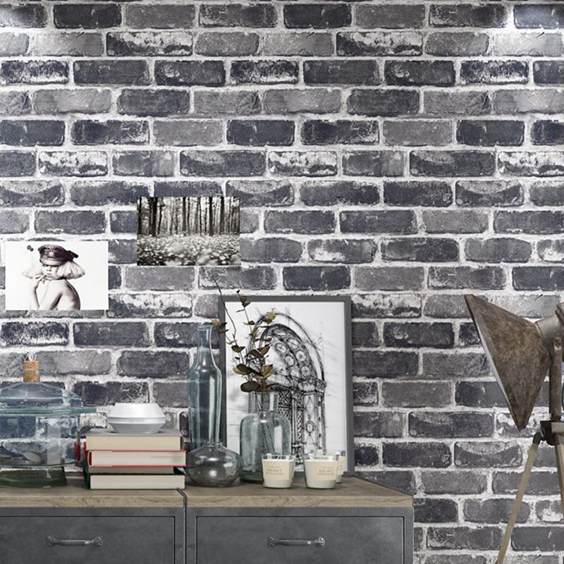 Industrial Brick Look Wallpaper Dark Color Moisture Resistant Wall Art for Kitchen