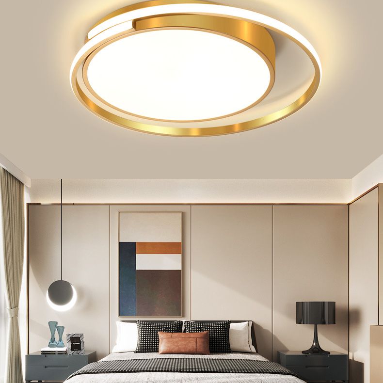 Luminaire de plafond encastré en métal à tambour circulaire, plafonnier LED doré de Style milieu du siècle pour salon