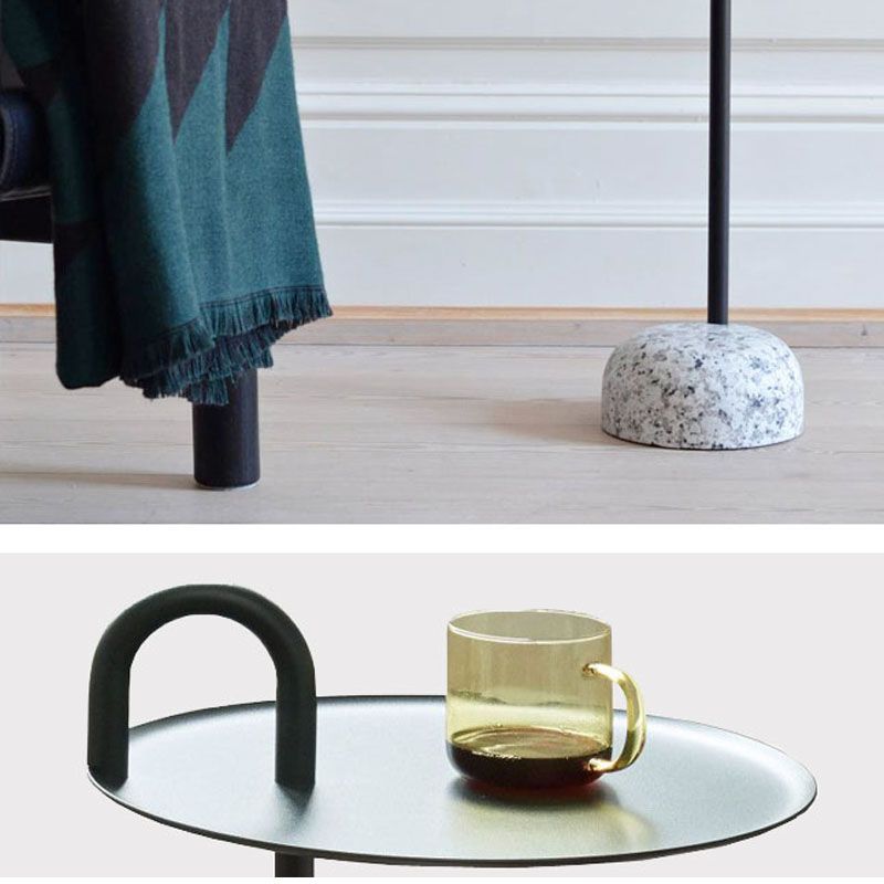 27.75" Tall Steel Round Top Side Table Stone Pedestal End Table